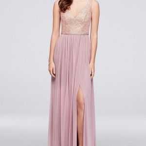 David's Bridal Floor Length V-Neck Gown